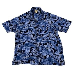 Panama Jack Men's Hawaiian Shirt Size XL Blue Classic Car Print Button Up Beachy